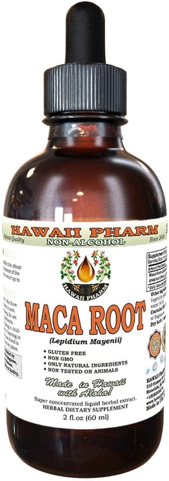 Maca Root Alcohol-Free Liquid Extract, Organic Maca (Lepidium Meyenii) Whole Dried Plant Glycerite Natural Herbal Supplement, Hawaii Pharm, USA 2oz